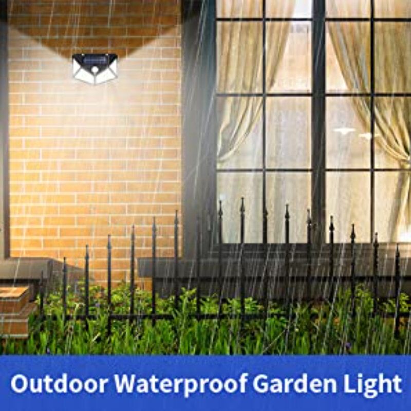 방수 100 LED 태양열 벽 램프, 4 면 야광 야외 램프, 모션 센서 포함, 정원 장식용 태양광 가로등