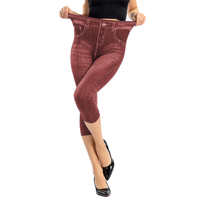 Jeans Skinny a vita alta moda donna estiva pantaloni Capri in Denim al ginocchio Jeans Skinny a vita alta pantaloni in Denim al ginocchio