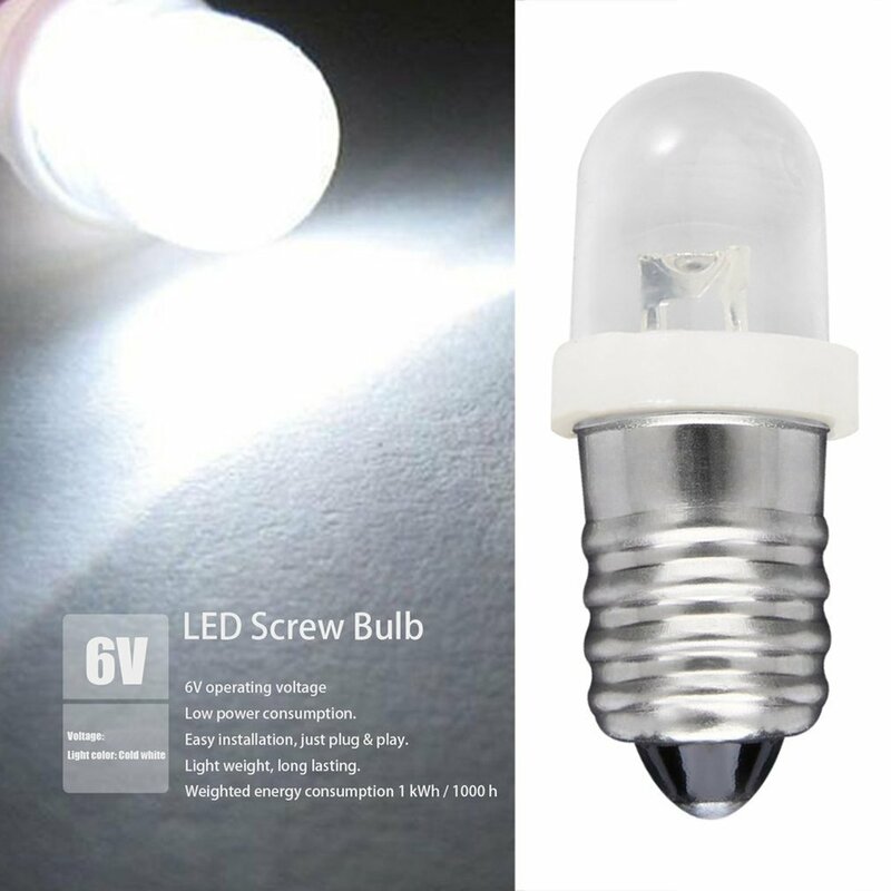 หลอดไฟ LED E10ทนทานแบบสกรูไฟสีขาวเย็น6V DC โคมไฟส่องสว่างสูงหลอดไฟสีขาวเย็น