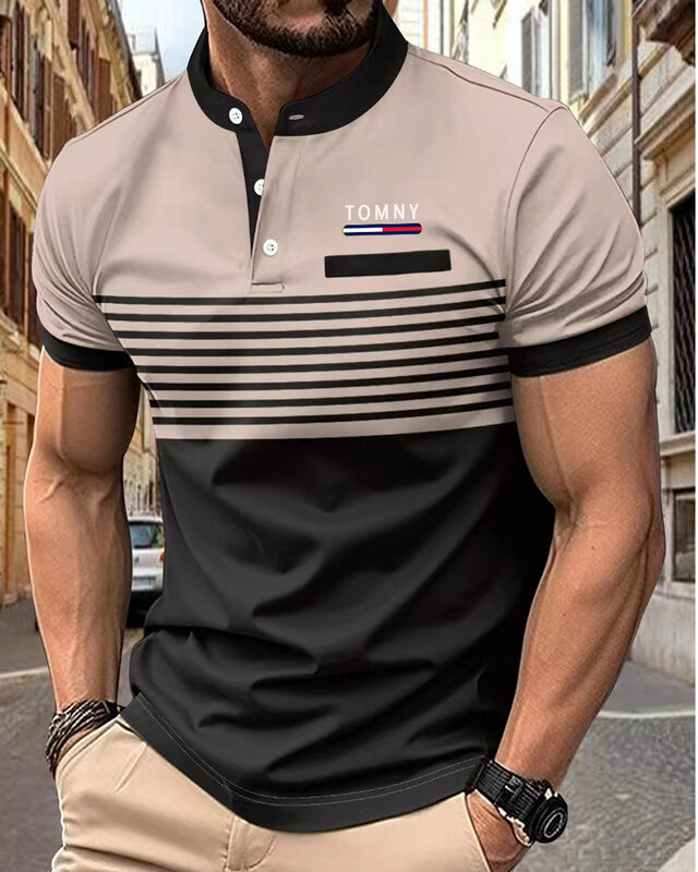 Camisa polo de manga curta masculina, confortável, respirável, casual, relaxada, high-end, lapela, Europa, Estados Unidos, nova moda