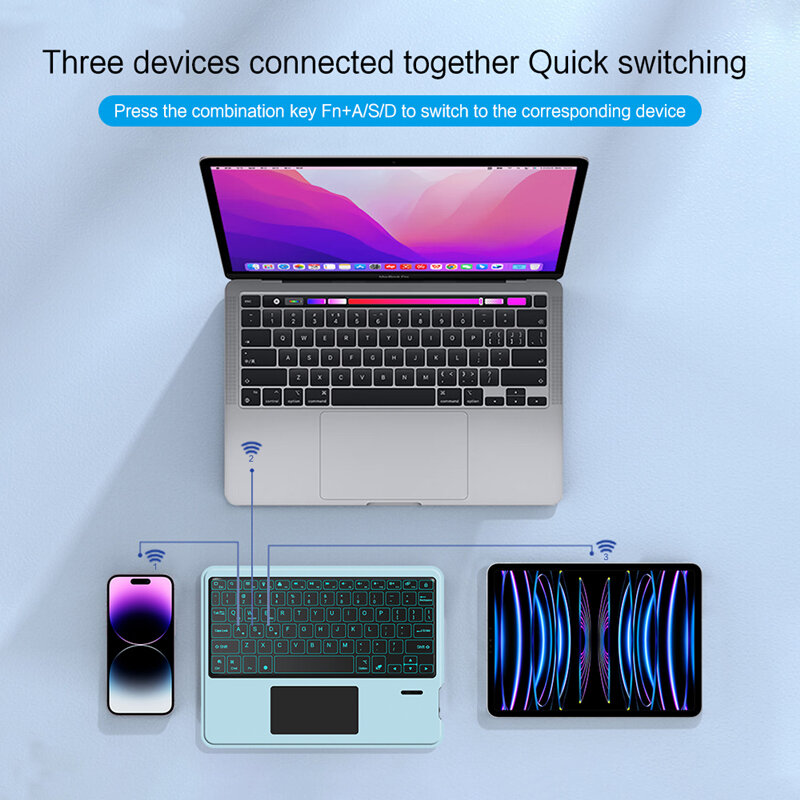 Teclado Universal con Bluetooth para iPad, HUAWEI, Lenovo, Samsung, Lenovo, XIAOMI, TECLAST, Blackview, OPPO, tableta con panel táctil con retroiluminación
