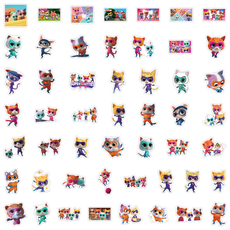 Autocollants de dessin animé Kawaii Super Kitties, décalcomanies graffiti étanches, jouets d'anime mignons, journal intime bricolage, téléphone, réfrigérateur, papeterie, 10 pièces, 50 pièces, 100 pièces