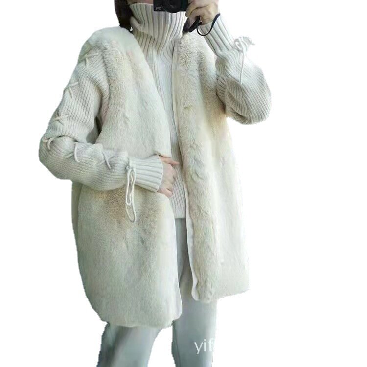 Korean Version Autumn and Winter New Imitation Rabbit Plush Fur Vest Medium and Long Ladies Slim Fur Vest Coat
