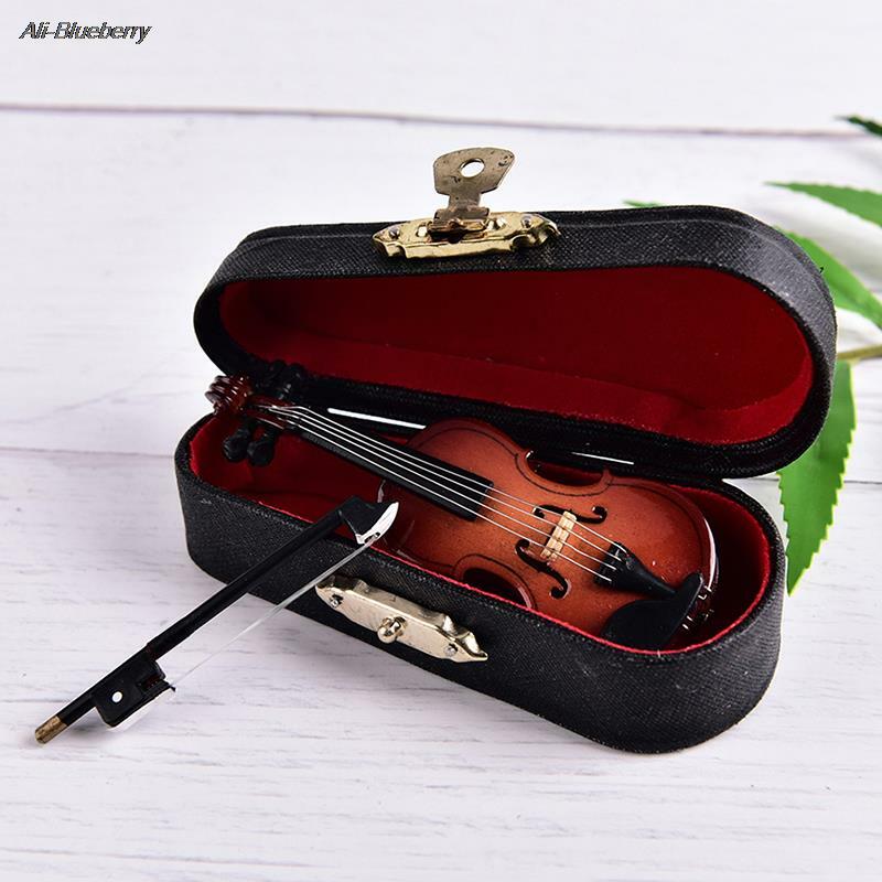 Mini domek dla lalek miniaturowy Instrument muzyczny plastikowy drewniany Mini skrzypce Ornament z tworzywa sztucznego rzemiosło dekoracje dla domu DIY ze wsparciem