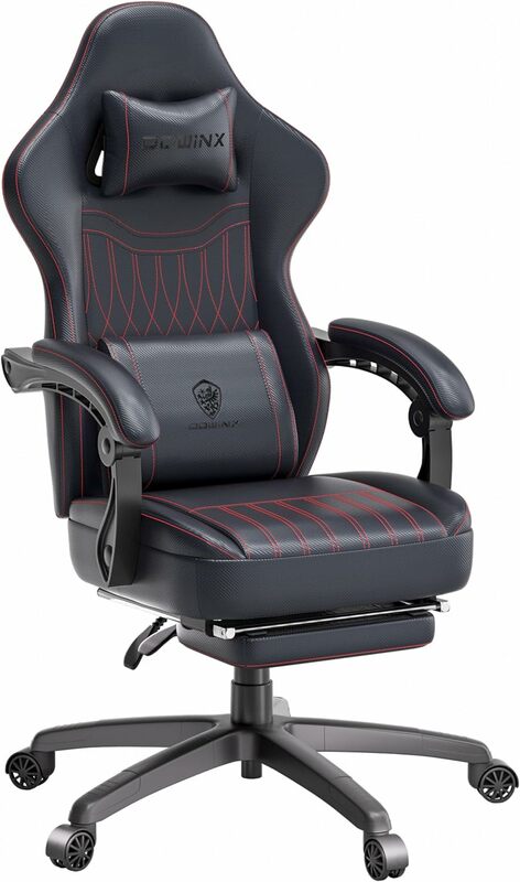 Dowinx fotel gamingowy oddychająca skóra PU krzesło dla gracza z kieszonkową poduszką sprężynową, ergonomiczny krzesło do pracy na komputerze z masażem lędźwiowym