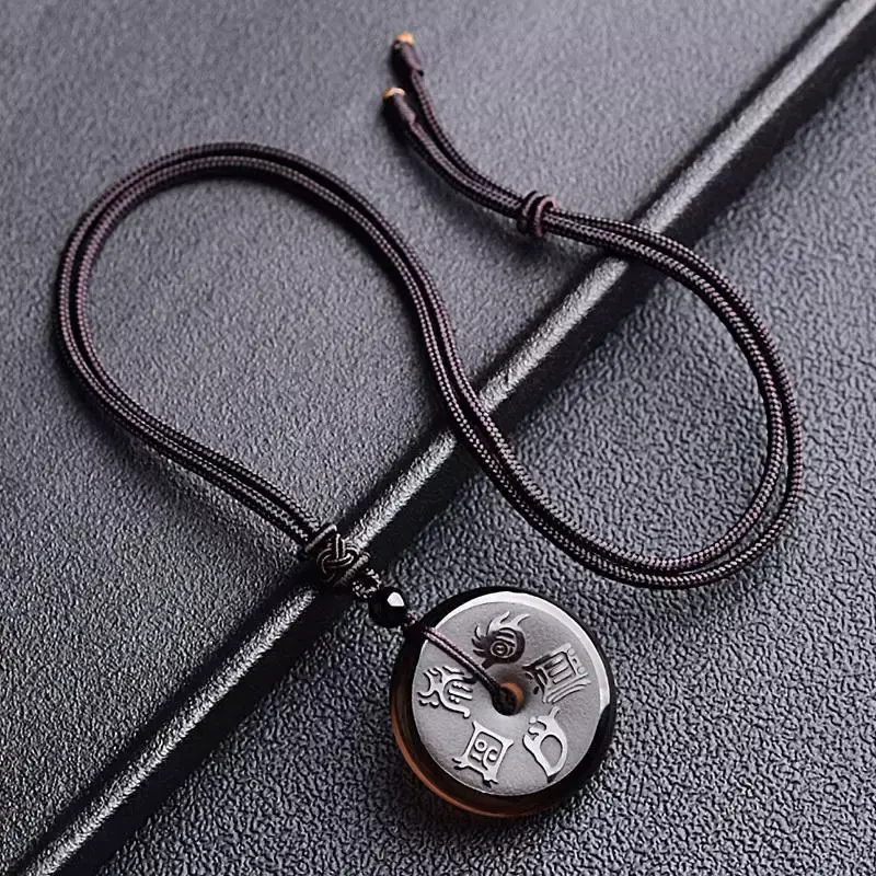 Obsidian Safe Buckle Chinese Ancient Characters Wuyue True Figure Pendant Buckle Necklace Accessories Men's And Women's Jewelry