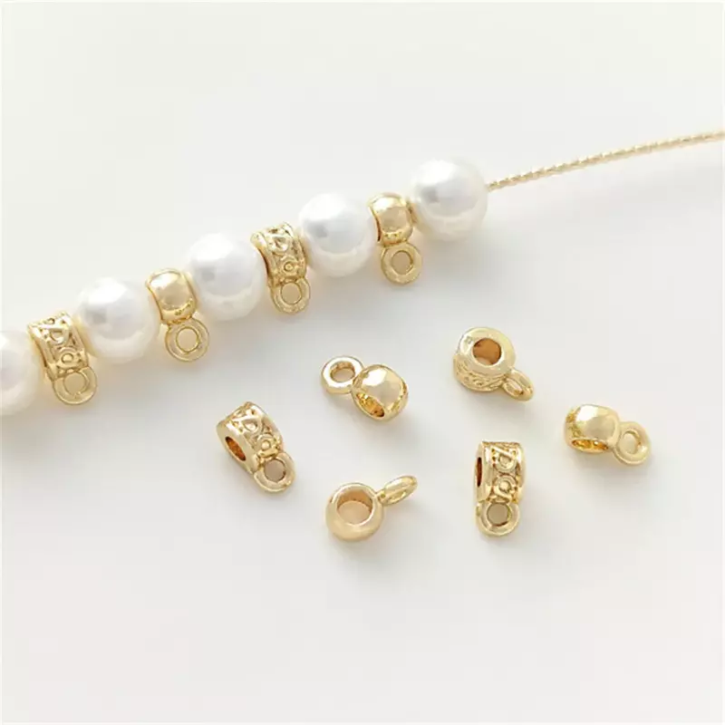 14K Gold 4mm Bucket Beads with Separated Beads Hanging Rings Handcrafted Pendant Accessories DIY Pearl Bracelet Jewelry Material