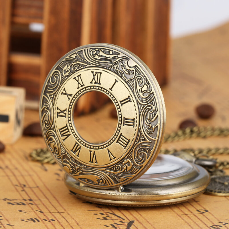 Reloj con colgante de números romanos para hombre y mujer, pulsera de cuarzo de bronce con dijes, accesorio de moda Vintage, reloj de bolsillo antiguo, regalos