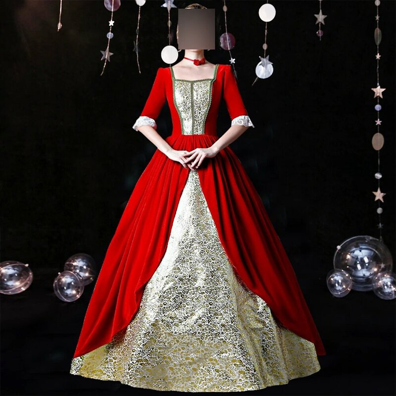Vestidos de noite medievais femininos, Marie Masquerade, vestidos de baile e teatro, vestido de baile vermelho