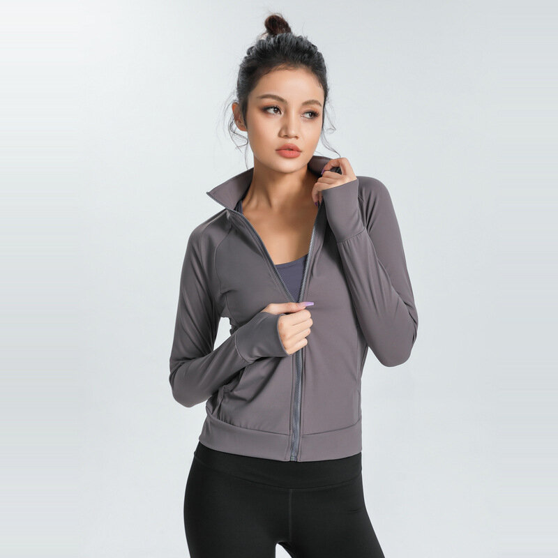 Cappotto per donna dimagrante e aderente elastico ad asciugatura rapida yoga top a maniche lunghe tuta fitness da allenamento da corsa