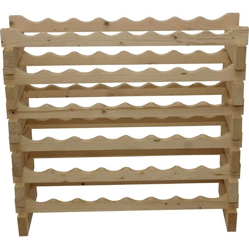 Freestanding Solid Natural Pine Wood Modular Stackable Storage Wine Rack Holder Wobble-Free 8 x 6 Rows Unstained