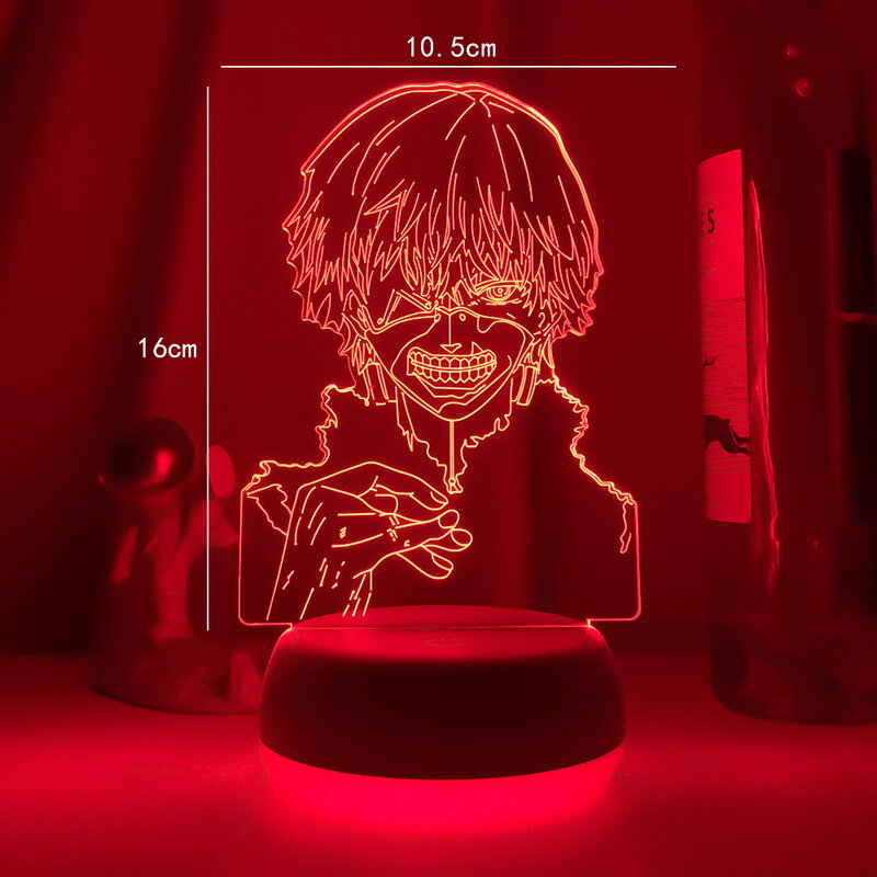 أحدث طوكيو الغول كين Kaneki ثلاثية الأبعاد مصباح ل ديكور غرفة نوم ضوء الليل هدية عيد ميلاد باردة الاكريليك Led ضوء الليل أنيمي طوكيو الغول