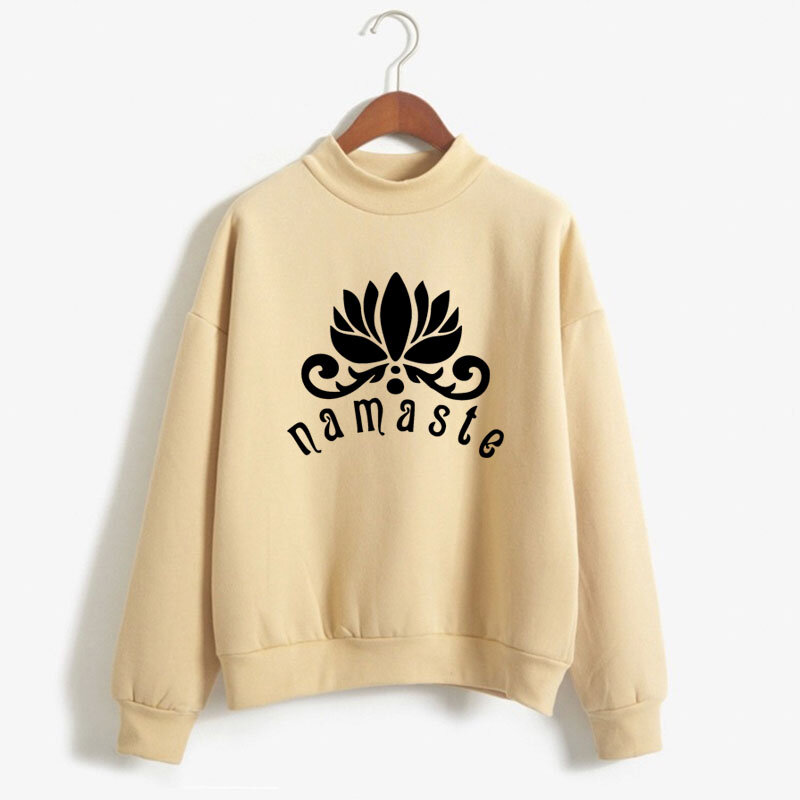 NAMASTE Lotus Flower Print Woman Sweatshirt Korean O-neck Knitted Pullovers Thick Autumn Candy Color Loose Women Clothing