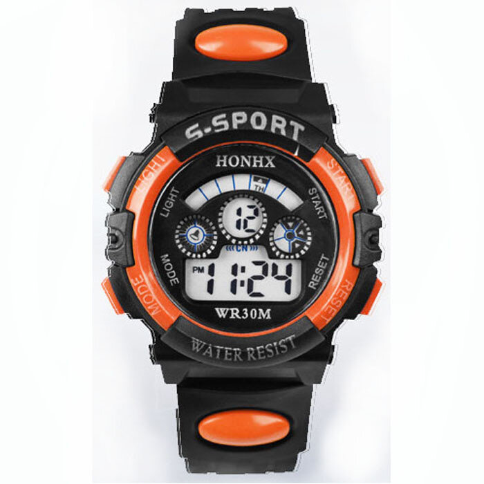방수 디지털 LED 쿼츠 알람 날짜 스포츠 손목 시계, 어린이 소년, 오렌지, 심플하고 세련된, 새로운 어린이 시계