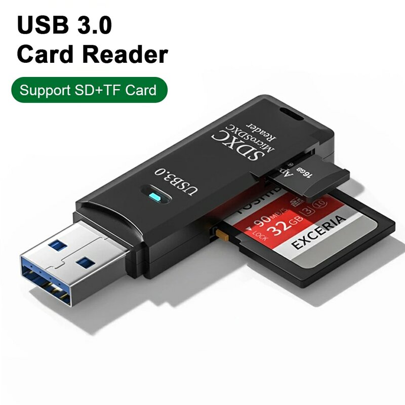Pembaca kartu USB 3.0, adaptor kartu pintar 2 In 1 USB 2.0 ke SD TF untuk Aksesori Laptop