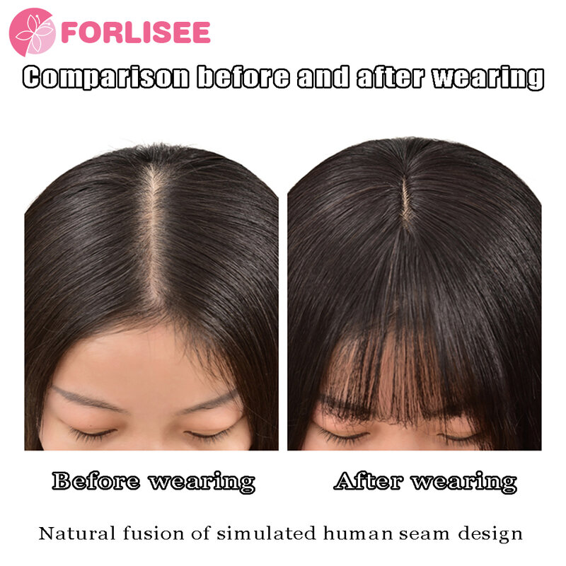 女性のためのフレンチフリンジ,自然でふわふわで軽量なシームレスカバー,髪のための白いヘアピースFORLISEE-3D