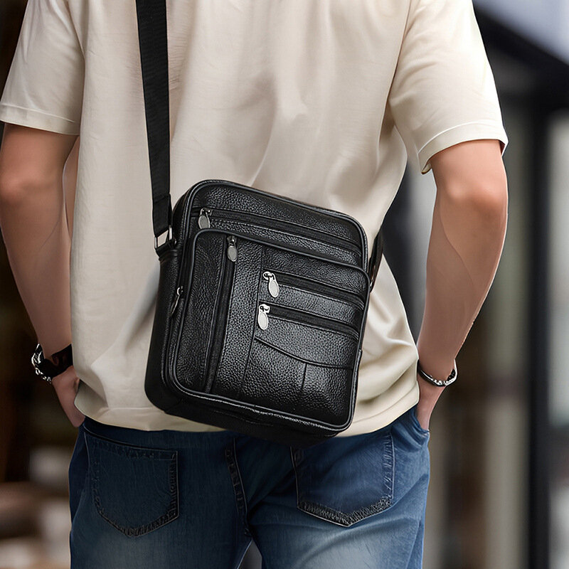 Bolsa tiracolo de couro vintage masculina, grande capacidade, bolsa de ombro única