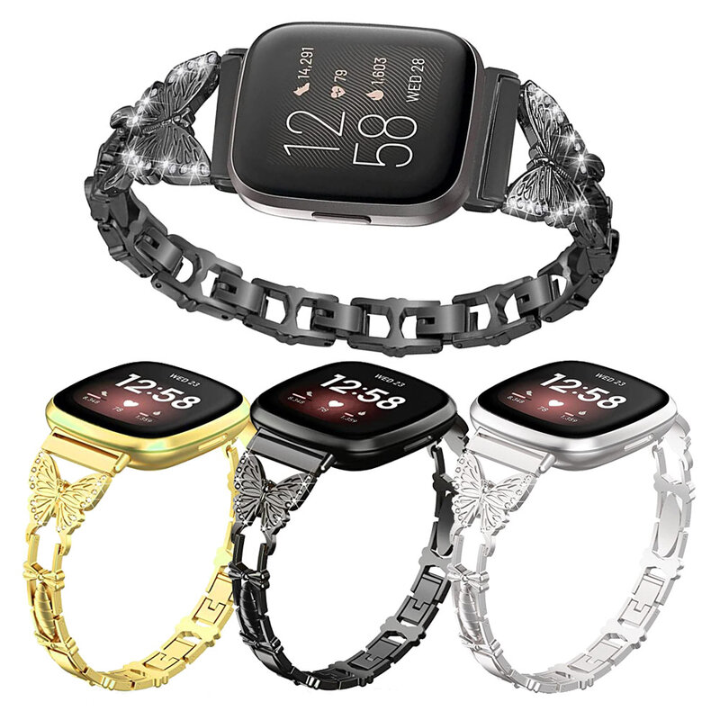 Bracelet papillon Bling élégant pour Fitbit Versa 3 et Versa, bracelet de montre réglable, bracelet en acier inoxydable, 4 bandes, fouet 2