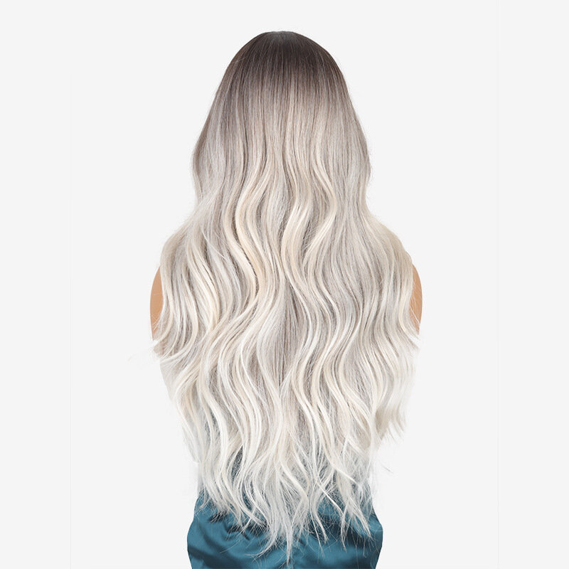SNQP 70 см серебристо-серые длинные вьющиеся волосы с угловой челкой натуральный Новый стильный парик для женщин ежедневный Косплей фотостойкий термостойкий