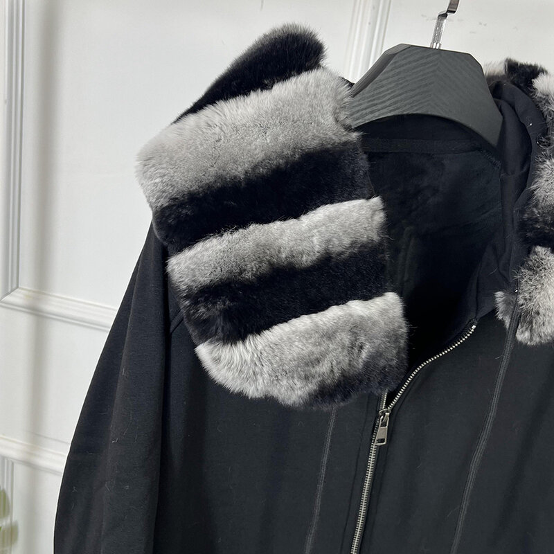 Manteau en fourrure de lapin Rex véritable pour femme, sweat à capuche décontracté, pull en cachemire, veste d'automne et d'hiver, nouveau