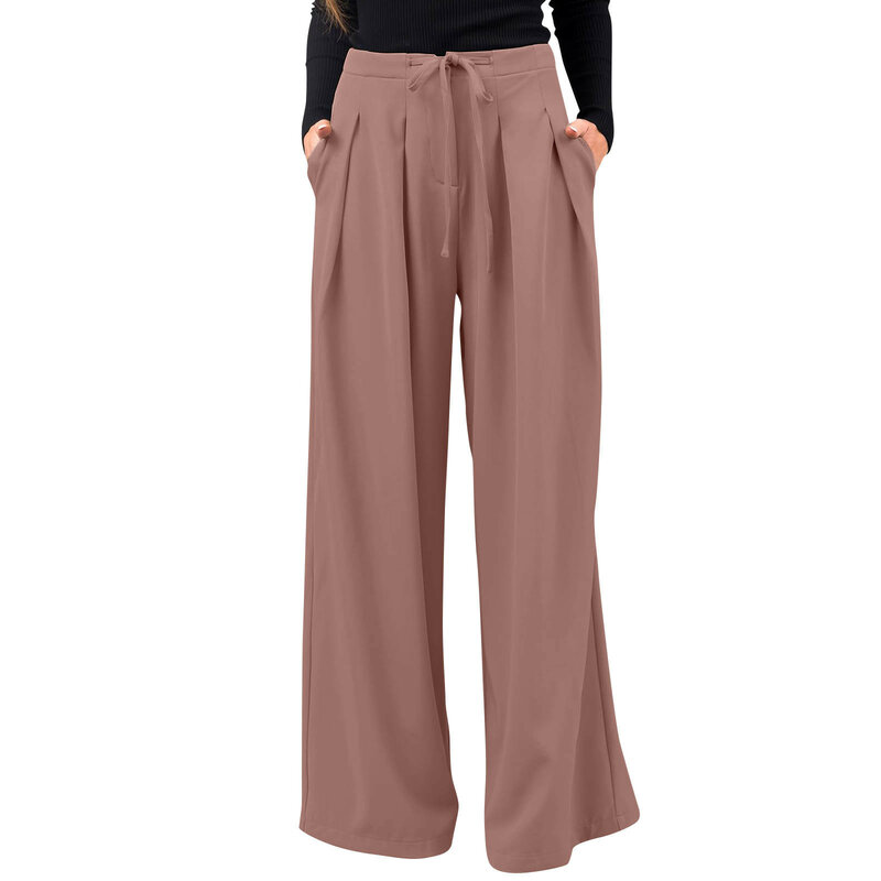กางเกงเอวสูงสำหรับผู้หญิงขายาวตรงขายาว Palazzo กางเกงอเนกประสงค์แบบเรียบง่ายสำหรับนักธุรกิจกางเกงทำงานสำนักงาน