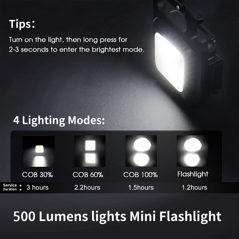 Mini linterna LED portátil, llavero con Clip de bolsillo, recargable por USB Lámpara de trabajo, imán, linterna de escalada, luz LED