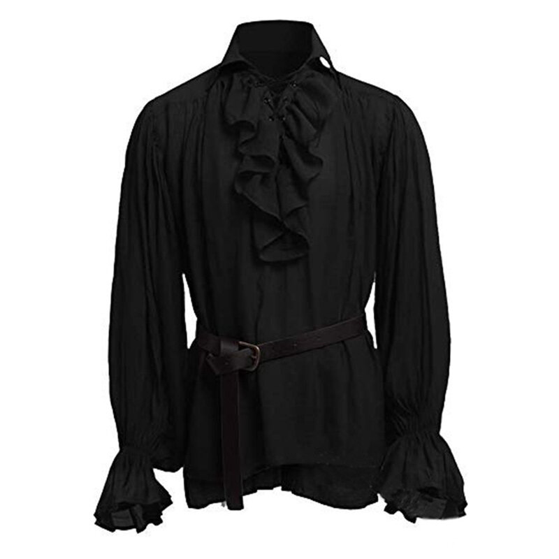 Мужская Готическая рубашка в стиле ретро, топ в викторианском и средневековом стиле с рюшами, пиратским пышным рукавом, винтажный стиль, классический стиль