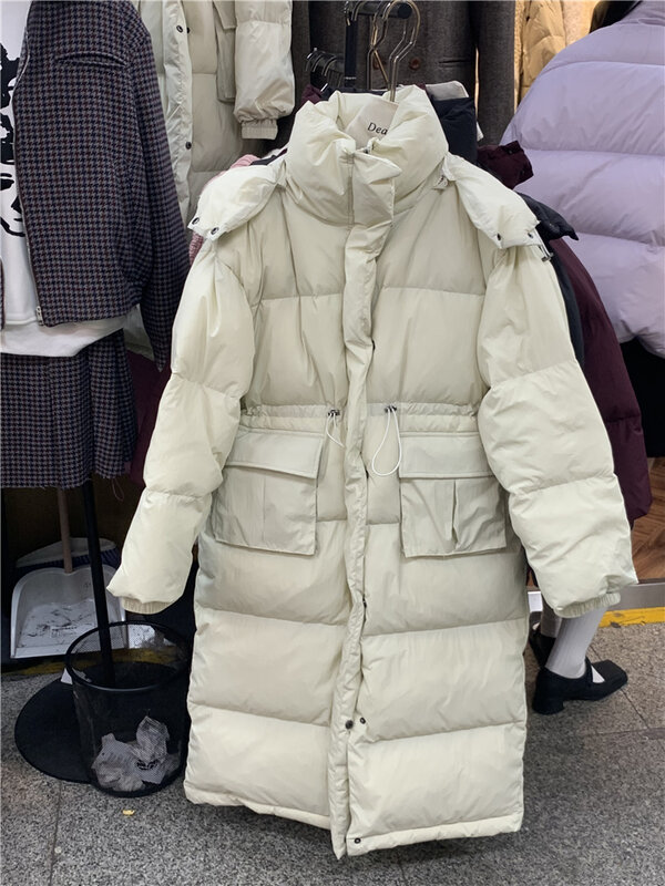 Long White Duck down Jacket Women's Winter Loose Overknee Thick Large Quilt Coat