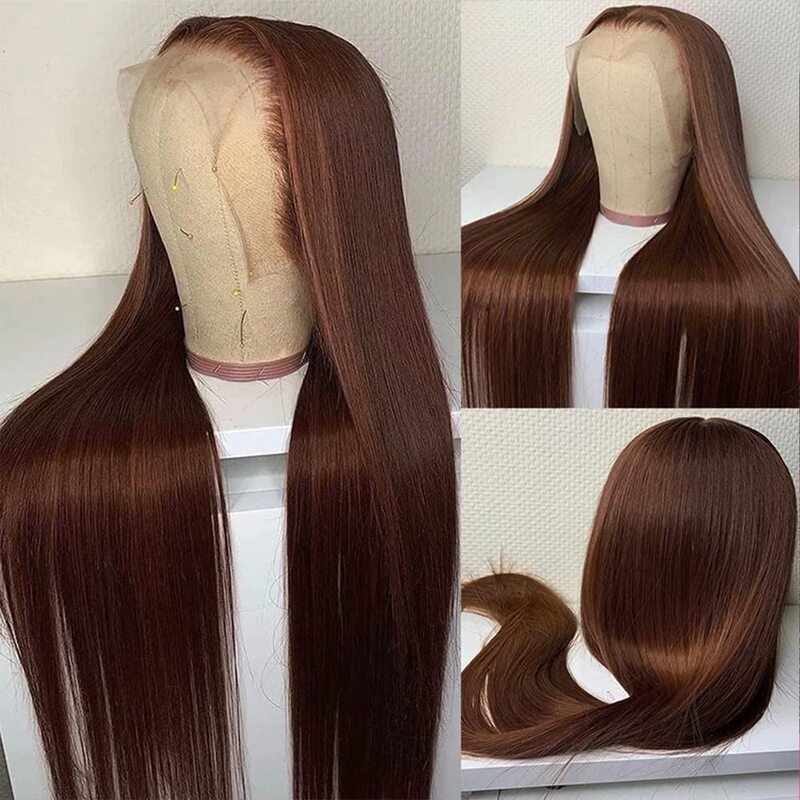 2024 New 13x4 Chocolate Brown Lace Front Wigs Human Hair with Baby Hair 180 Density Straight Lace Frontal Human Hair Wigs