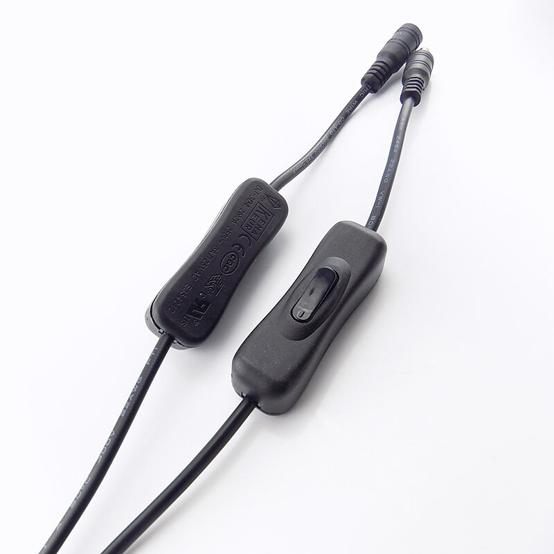 Commutateur d'alimentation CC 5-24V, 5.5x2.1mm, connecteur d'alimentation CC, prise mâle vers femelle, câble adaptateur, fil noir, accessoires de vidéosurveillance