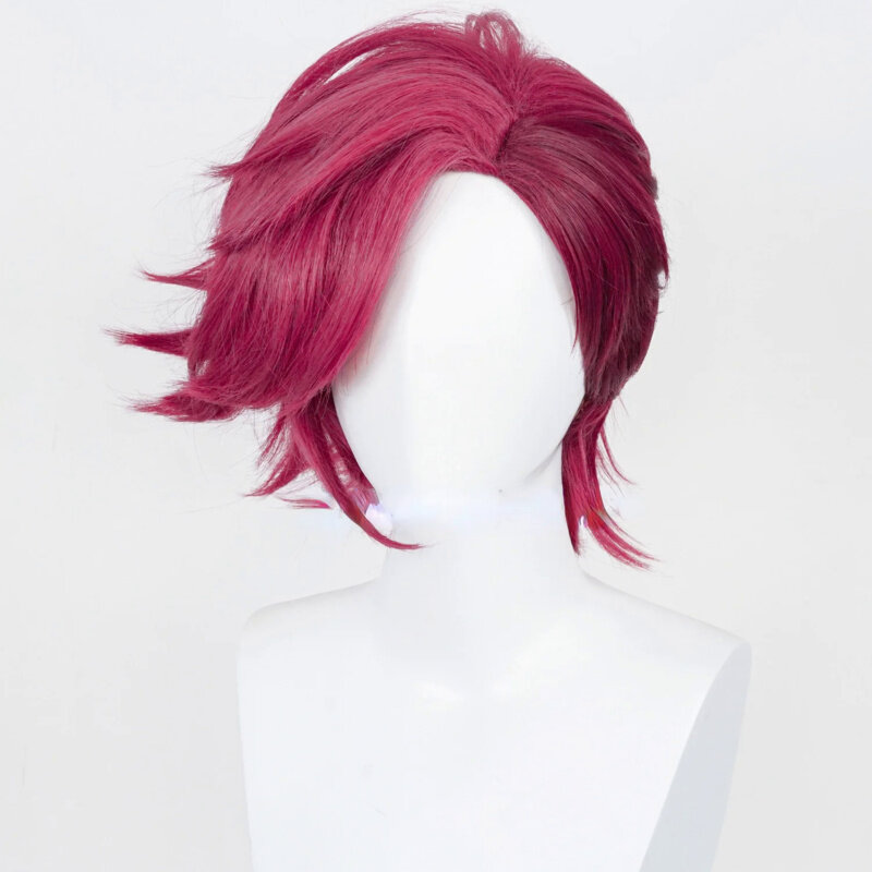 Game LOL Arcane Vi Cosplay Wig VI 30cm Deep Rose Short Heat Resistant Synthetic Hair Woman And Man Role Play Wigs