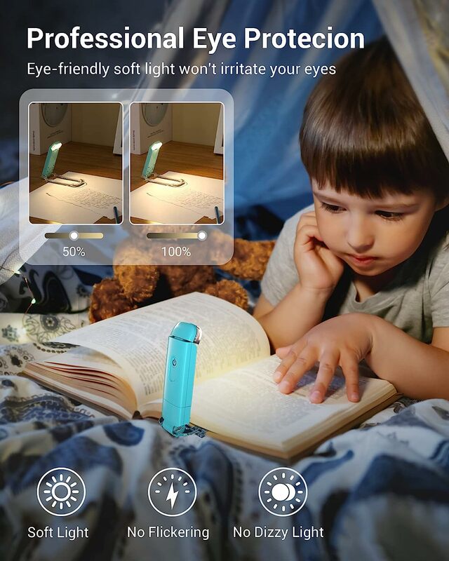 LED 충전식 책 독서 램프, 앰버 글로우 블루 라이트 차단 밝기 조절 가능, 아이 케어, 책 조명 LED 클립