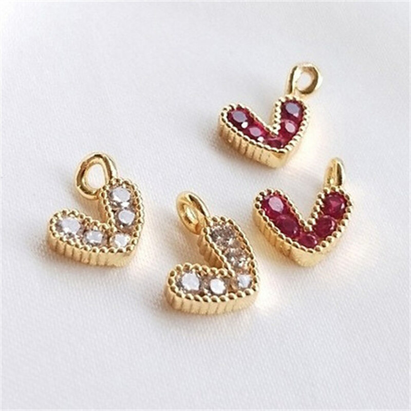 14K Gold-filled Inlaid Zircon Color Zirconia Small Heart-shaped Pendant DIY Hand-made Bracelet Jewelry Accessories