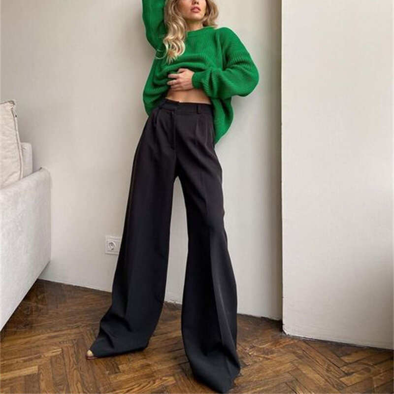 Trousers Woman Solid Office Straight Pants Casual Wide Leg Straight Pant Trousers Mopping Pants Cargo Pants Women's