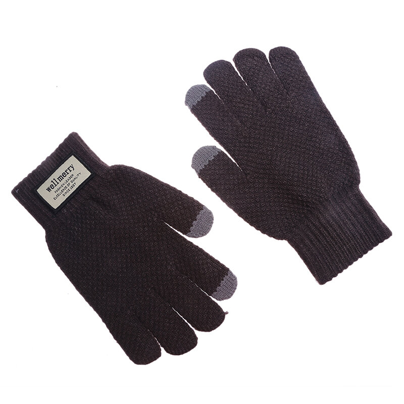Зимние мужские вязаные перчатки, высококачественные мужские варежки для сенсорного экрана, плотные теплые шерстяные кашемировые однотонные мужские деловые перчатки на осень