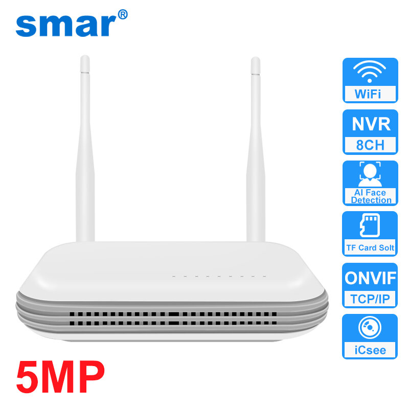 Smar 8CH Wifi Mini NVR H.265 Wireless Network Video Recorder for 3MP/5MP WiFi Surveillance Camera 2.5"SSD TF Card Solt XMEye APP