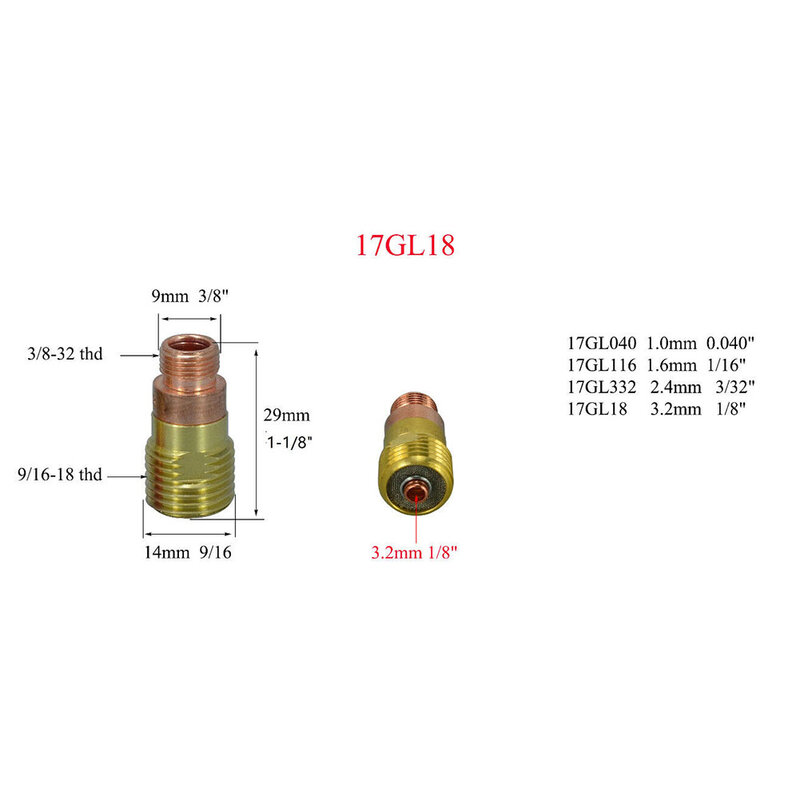 Lensa Gas TIG pendek, aksesori pengelasan Kit Collet untuk WP 17 18 26 obor 17GL18 1/8 "10N25S