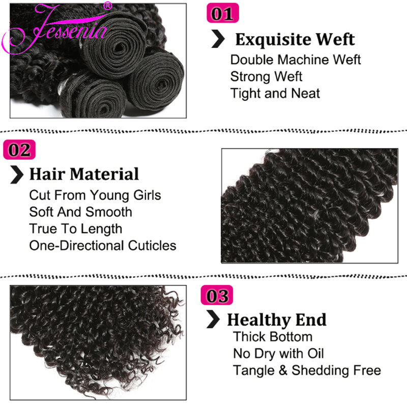 Tissage-extensiones de cabello humano Natural para mujer, mechones rizados, color negro Natural, 100% cheveux, 3 y 4 paquetes