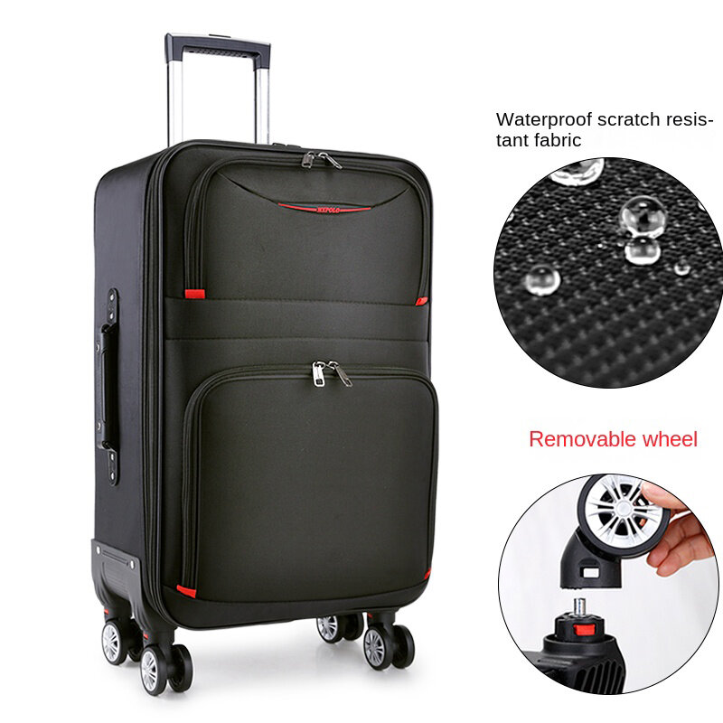 Equipaje negro de gran capacidad, maleta con contraseña, impermeable, duradera, tela Oxford, rueda giratoria desmontable, 30 ", 20"