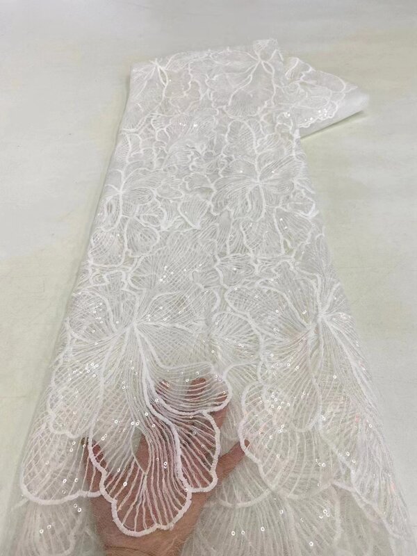 African Lace Fabric Sequin Lace Fabric 2023 High Quality French Tulle Lace Nigerian Mesh Net Lace Fabrics For Sewing QF0355