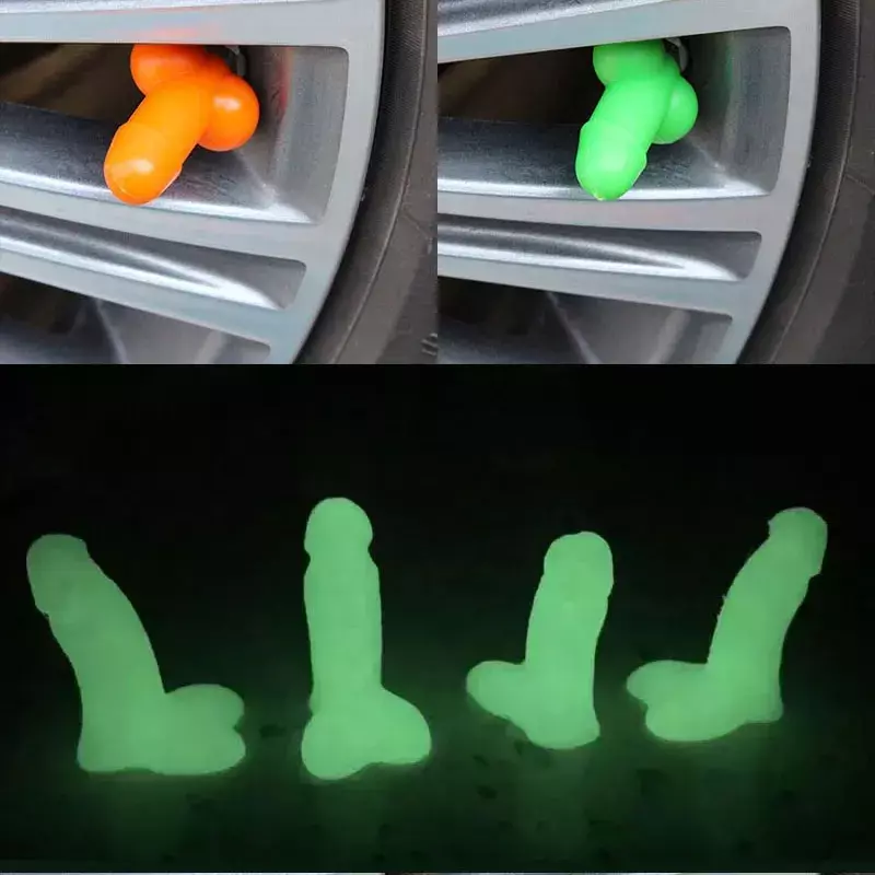 Tapa de vástago de válvula en forma de pene para coche, 4 piezas, luminosa, para motocicletas