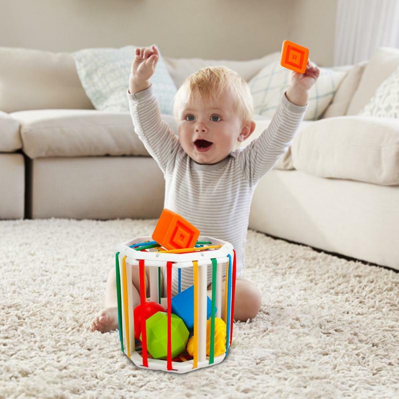 Jouet de tri de formes pour bébé, cubes octogonaux avec bandes élastiques, jouets multimentaires oriels pour garçons de 1 à 2 ans, 6 pièces