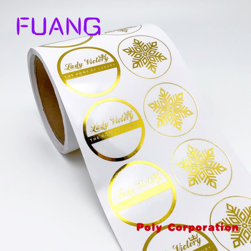 Clear Vinyl Logo Label Stickers, Transparente Adesivos, Hot Stamping Gold Foil, Impressão personalizada
