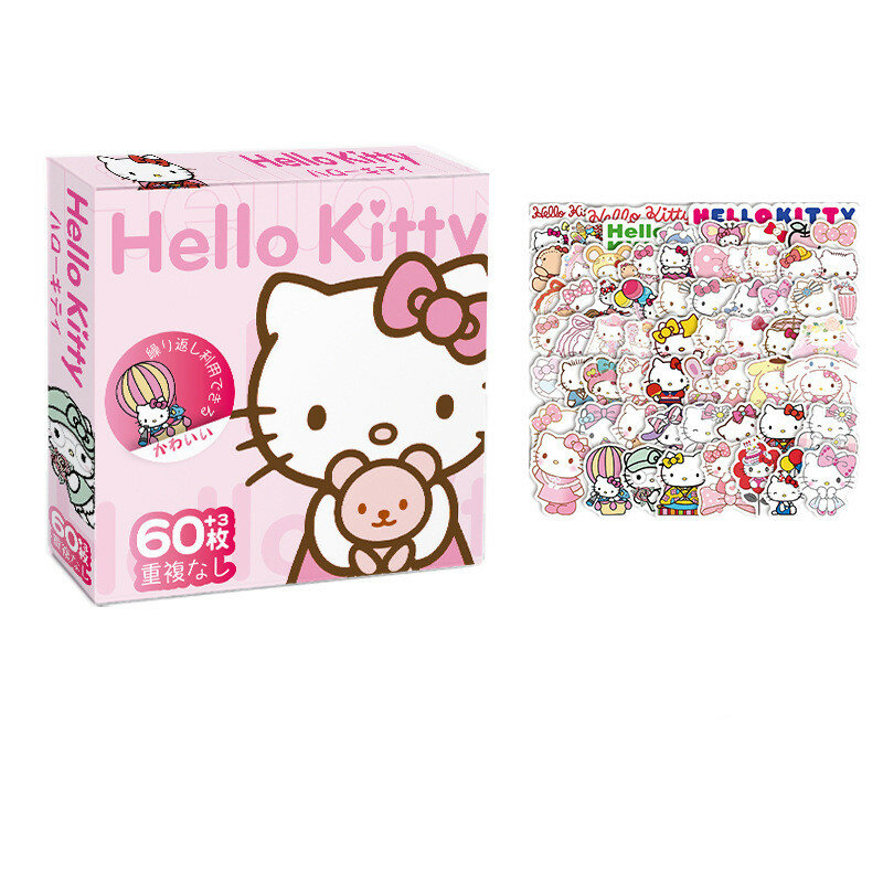 60 buah stiker Sanrio Hello Kitty Kuromi Cinnamoroll Pochacco untuk anak perempuan DIY stiker Sanrio Diary telepon Laptop lucu kartun