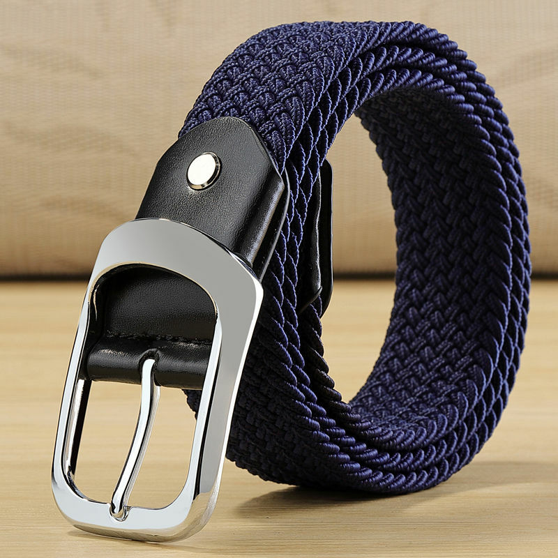 High Quality Fashion Accessories Braided Elastic Stretch Fabric Golf Canvas Belt For Men with Silvery Black Pin Buckle