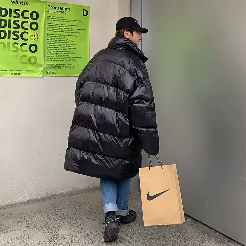 Jaket Musim Dingin Ukuran Besar Pria Mantel Panjang Kasual Fashion Hangat Pakaian Jalanan Pria Jaket Tebal Longgar Korea Mantel Parker Pria