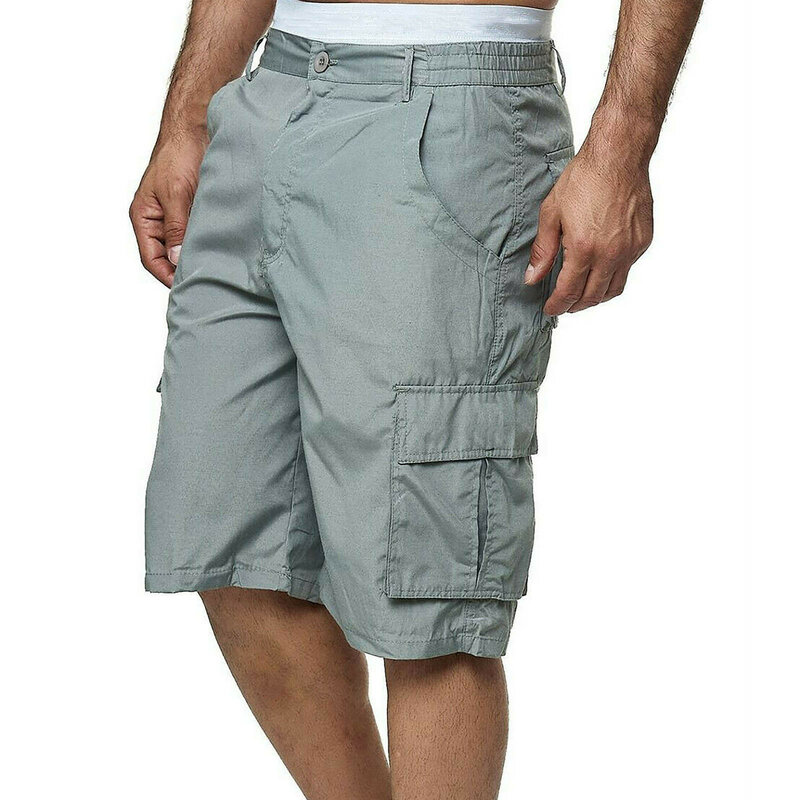 Pantalones cortos deportivos con bolsillos para hombre, ropa de trabajo informal, holgada, de sarga, sólida, de talla grande, holgada, Retro, de verano