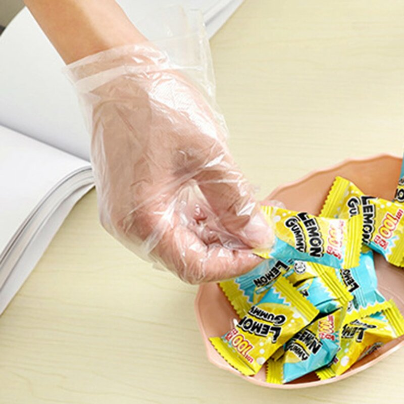 NEW 100PCS Disposable Gloves Plastic Transparent Oil - Proof Waterproof Kitchen Protect Food Gloves Household Cleaning Tool