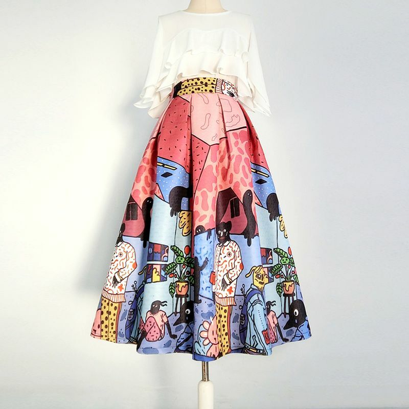 Женская Жаккардовая юбка с высокой талией, винтажная универсальная трапециевидная юбка-пачка в уличном стиле, Q588