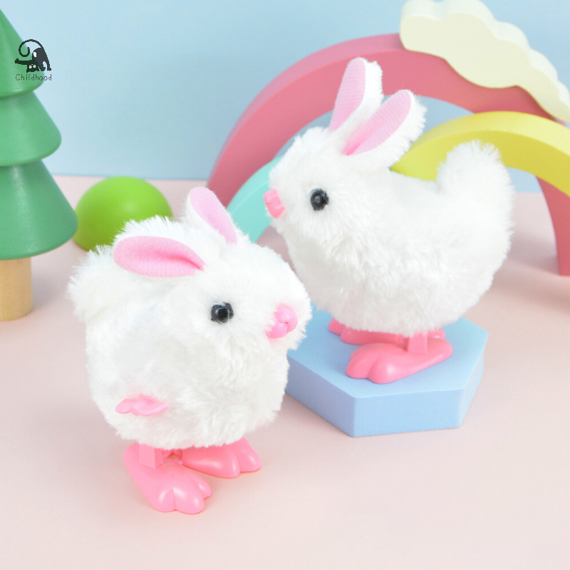 Coelho branco Wind-Up Toy para crianças, coelho bonito, salto mecânico, brinquedo educativo e interativo presente de aniversário presente de Páscoa